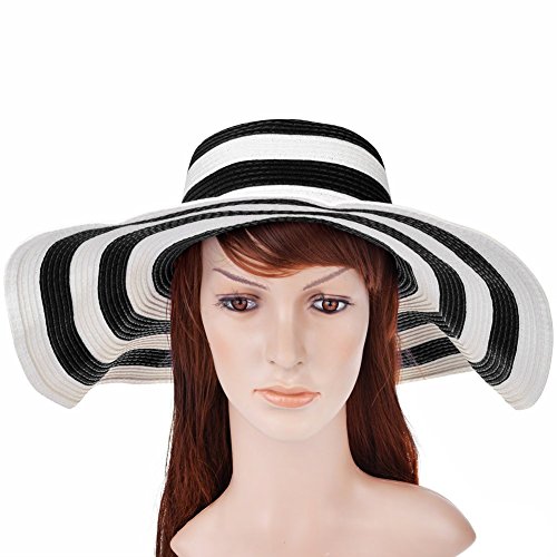 Vbiger Women's Stripes Hat Large-brimmed Beach Sunshade Straw Hat
