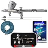 Master Airbrush&reg; Brand G444-SET High Precision Detail Control Dual-Action Gravity Feed Airbrush Professional Set with a Free 6 Foot Air Hose. Now Included Is a (FREE) How to Airbrush Training Book to Get You Started, Published Exclusively By TCP Global.