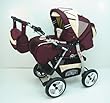 3 in 1 Kombikinderwagen Komplettset VIP - inkl. Kinderwagen, Babyschale und Sportwagen Aufsatz - 1. ALU Hartgummi Bereifung - 1. Bordeaux-Cream from Kunert