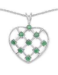 0.90 Carat Genuine Emerald Heart Shape 925 Ste0rling Silver Pendant