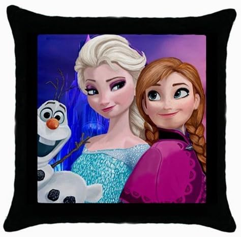 Frozen Elsa Anna Princess Olaf Snowman Disney Cartoon Movie Covers with Zippered Pillow Cases Pillowcase 18x18 Inches for Living Room or Kids Boys Girls Bedroom Decoration, Black Color