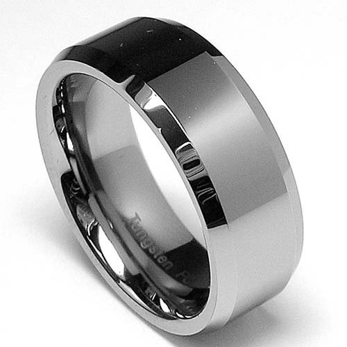 High Polish Beveled Edge Tungsten Carbide Ring sizes 5 to 15