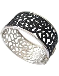 Gemshine Solid Sterling Silver And Onyx Bangle