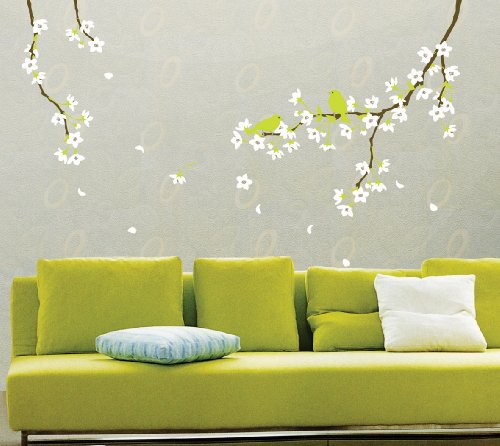Easy Instant Decoration Wall Sticker Decal - Spring Flowers and Birds