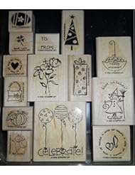 Art and Craft Supply: Stampin Up! Wood Mounted Stamp - Tag Time - Set of 14 - Stampin' Up!
