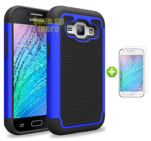 SaveUpMore Hybrid Dual Layer Rubber Bumper Protective Case for Samsung Galaxy J1 Bundle with Screen Protector - Blue