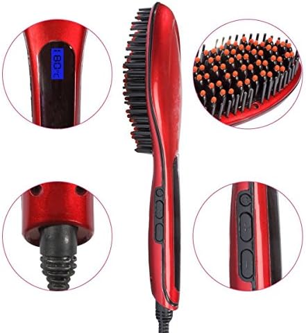 Hair Straightener Brush (Cola Red), Brilliant Hair Straightener Brush Hot Air Combs Anti Scald Teeth Anti-scald Inner Sleeve Anti -Static Ceramic Anti Scald Detangling Hair Brush No Damage to Hair