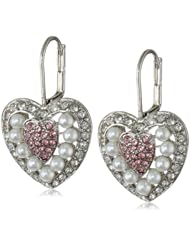 Betsey Johnson "Vintage Bows" Faux Pearl and Crystal Heart Drop Earrings