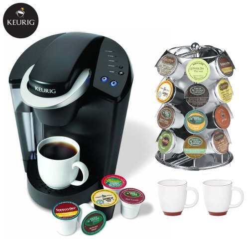 Keurig B-40 Elite Gourmet Single-Cup Home-Brewing System Bundle - Includes a Nifty Mini Black Carousel for K-Cups and 2 White Coffee Mugs