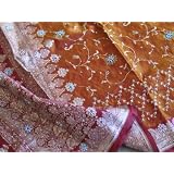 AMBER DESIGNER INDIAN EMBROIDERED SARI SAREE FABRIC