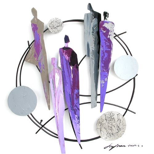 Abstract Wall Décor Art Modern Hand Painted Metal on Wood Size: 28''x28''x3''