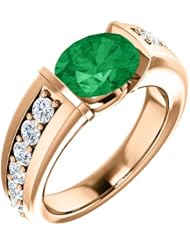 10K Rose Gold 9.00x7.00mm Oval Cut Chatham Created Emerald and Diamond Ring -- LIFETIME WARRANTY