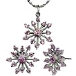 Sparkling Pink Sapphire Cubic Zirconia Snowflake Platinum Overlay Sterling Silver Pendant Necklace and Stud Earrings Set Sparkling Pink Sapphire Cubic Zirconia Snowflake Platinum Overlay Sterling Silver Pendant Necklace and Stud Earrings Set