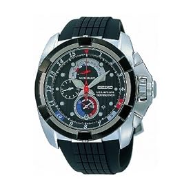 Seiko Men's Velatura Chronograph Watch SPC007P1 with Black Dial and Black Rubber Strap
