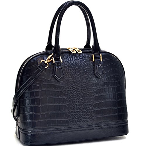Dasein Faux Crocodile Leather Dome Top Zip Around Satchel Shoulder Handbag Purse
