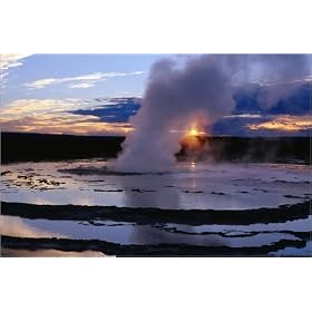 canvas Sunset over the Great Fountain Geyser (Firehole Lake Drive), Yellowstone National Park. in...