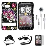 Full Diamond Black Case with Rainbow Butterfly Design Rhinestone Diamante 2 ....