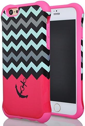 NewMall Iphone6 4.7" case,Case 2 in 1 Combo Hybrid Hard Pc & Rubber Case Dual Layer Bumper with Smooth Exquisite Wave Anchor Pattern Protective Case for Apple iphone 6 - Pink Rubber