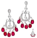 Simulated Ruby Briolette C.Z. Diamond Chandelier Earrings