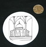 3 button pin printed with black and white, mosque, palistine, jerusalem, israel, dome of the rock, worship, islam, middle east, muslim