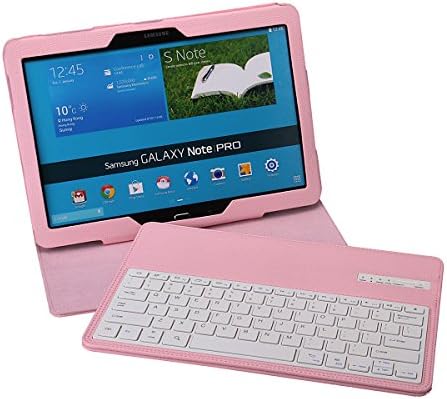 TPCROMEER Samsung Galaxy Tab Pro 12.2 &amp; Samsung Galaxy Note Pro P900 P901 12.2" Portable Folio PU Leather Case Cover with Removable Wireless Bluetooth Keyboard - Pink