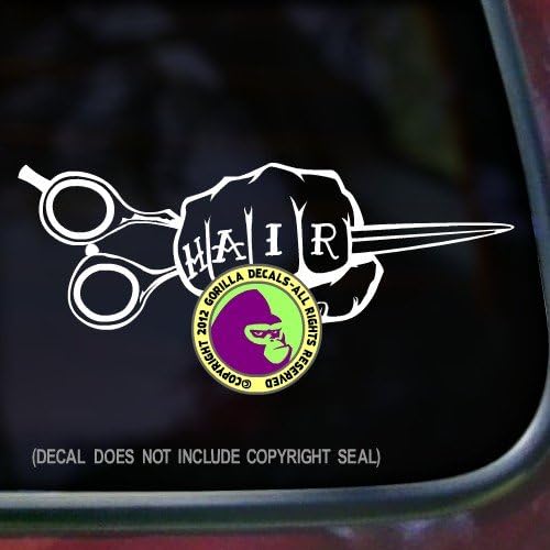 HAIR FIST TATTOO Hairdresser Stylist Salon Shears Vinyl Decal Bumper Sticker Laptop Window Car Wall Sign WHITE