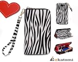 On-the-go lady wallet wristlet 2in1 Clutch for Samsung Galaxy Note II GT-N7100 - Black & White Zebra Print with Coral / Orange interior. Bonus mini stylus pen headset plug dust cover & Ekatomi screen cleaner sticker. St Patrick's Day Sale!