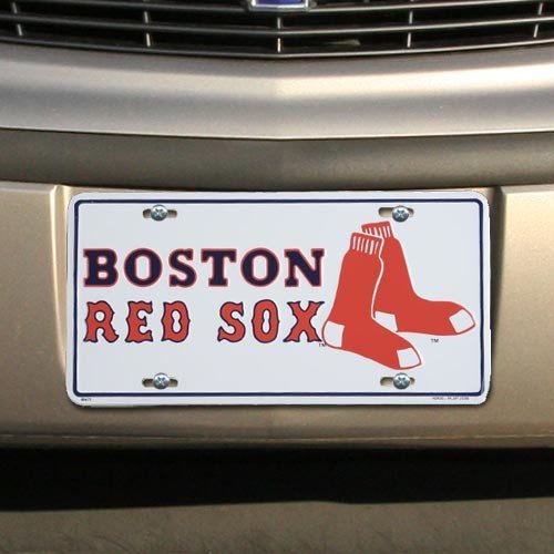 Boston Red Sox White Metal License Plate