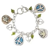 Antique Silver Plated Peace Theme Charm Bracelet Fashion Jewelry