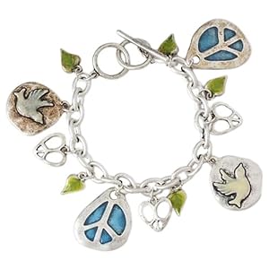 Antique Silver Plated Peace Theme Charm Bracelet Fashion Jewelry