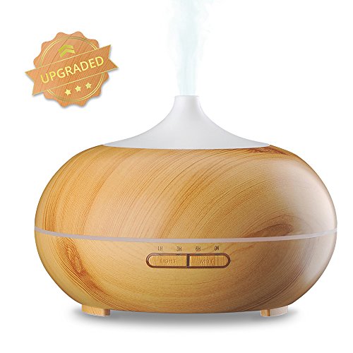 Qtuo 300ml　大容量 木目調　 超音波アロマディフューザー  アロマ加湿器 7色変換LED搭載