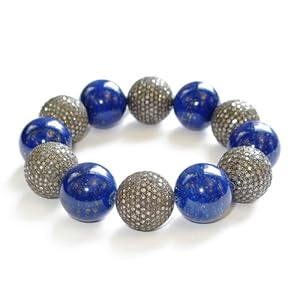 Natural Lapis Sterling Silver 15.3ct Diamond Cord Bracelet Wedding Jewelry