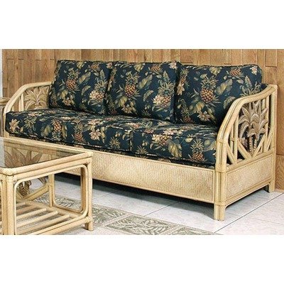 Cancun Palm Upholstered Rattan Sofa Bed in Natural Finish Fabric: Rave Brick