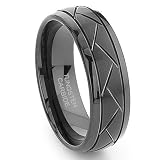 Black Tungsten 8MM Diamond Cut Dome Wedding Band Ring