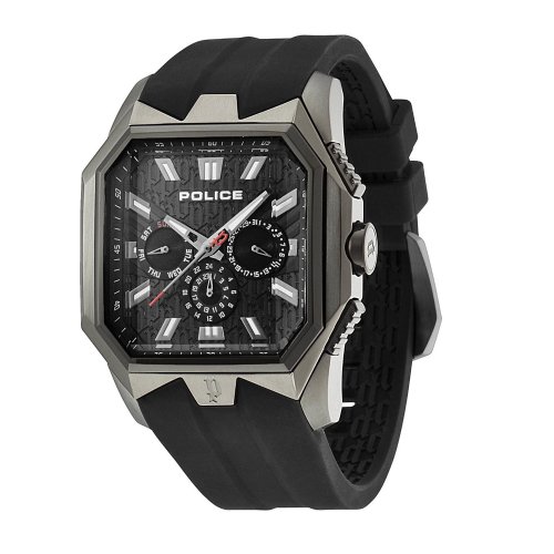 Police Men's PL-12893JSUB/02 Typhoon Black IP Stainless-Steel Square Rubber Date Watch