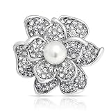 Bling Jewelry Clear Crystal Flower Pin Round White Pearl Brooch
