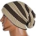 FORBUSITE Mens Slouchy Long Beanie Knit Cap for Summer Winter, Oversize Striped Grey with White