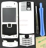 White T-mobile RIM Blackberry Pearl 8100 8110 Original OEM Full Complete Housing Faceplate Case Cover Shell with Battery Door Trackball Keypad Lens Plastic LCD Screen Bottom U Piece GSM New