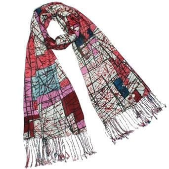 Fashion Abstract Line Art 100% Pashmina Cashmere Tassel Ends Long Scarf Shawl - Various Colors