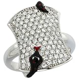 Sterling Silver Polka Dot Black Snake on Rectangular Ring w/ Brilliant Cut CZ Stones, 3/4 in. (19mm) wide, size 9