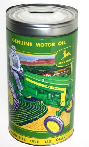 John Deere Tin Bank, Genuine Motor Oil with Tractor Model 320