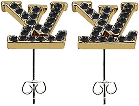 Gold plated LV earring with CZ Jet black crystals - Packed in a lovely gift box