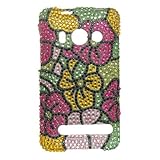 Premium Full Diamond Crystal Case for HTC EVO / Green w/ Hot Pink Hawaii Fl ....