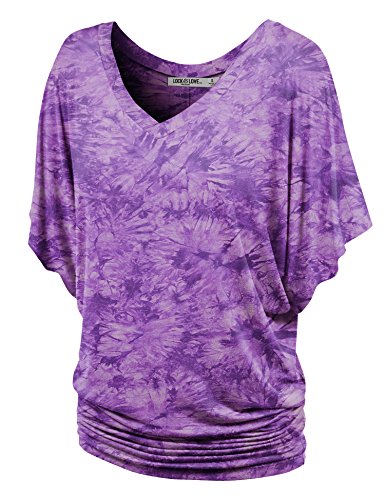 LL Womens V Neck Short Sleeve Tie Dye Drape Dolman Top - Made in USA