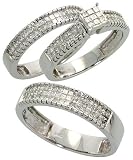 14k White Gold Trio 3-Piece His (5mm) & Hers (4mm; 5mm) Wedding Band Set, w/ 1.5 Carats Invisible Set Diamonds; (Men's Size 9 to 12; Ladies' Size 6 to 8)