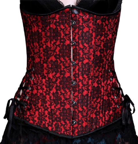 Timeless Trends Long Cut Satin with Lace Overlay Steel Boned Tightlacing Underbust Corset 32 Scarlet Redv And Storage Bag
