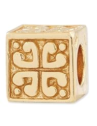Sterling Silver Gold plated Reflections Heart Cube Bead