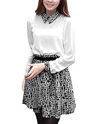 General Print Long Sleeves Chiffon/Polyester Cutout Sheer Elasticized   Waistline Mini Dress 