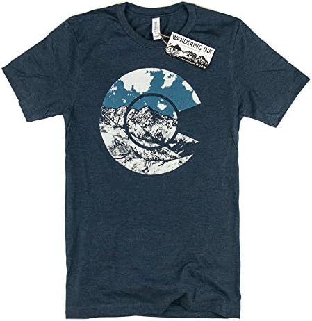 Men's Colorado Flag Art Wandering Ink Super Soft Hand Printed Tee Shirt (X-Large, Heather Navy)
