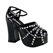 4 1/2 Inch Black Platfom Shoes Chunky Heel Black Gothic Shoes Pyramid Studs Ankle Strap